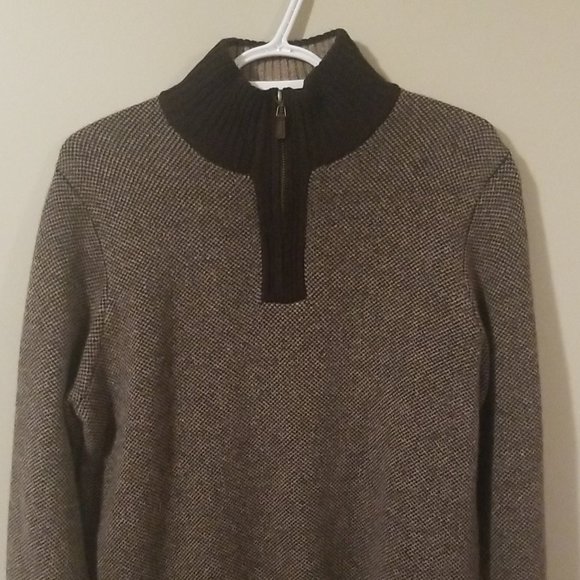 Pronto Uomo 100% Wool 1/4 Zip Sweater Brown/Tan Medium - Picture 1 of 3